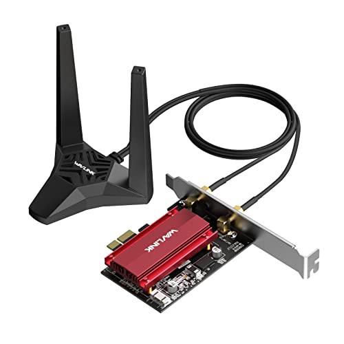 WAVLINK AXE5400 Carte réseau WiFi 6E PCIe Tri-Band AX210 Adaptateur sans fil avec Bluetooth 5.3, MU-MIMO, WPA3, OFDMA, support à profil bas, dissipateur de chaleur, pour PC Windows 10 11