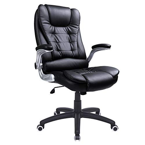SONGMICS Fauteuil de Bureau à Dossier Haut, avec Appui-tête, Assise rembourrée, Accoudoirs Pliables, Ergonomique, Noir OBG51B