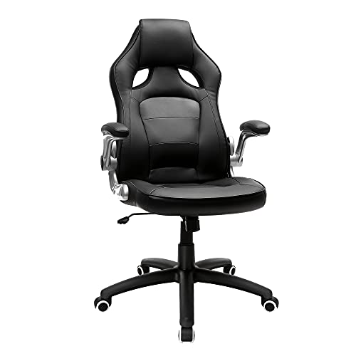 SONGMICS Chaise de bureau de forme sportive, pivotant, avec accoudoirs inclinables, Dossier haut, Hauteur réglable, Inclinable pour se balancer, Design ergonomique, Noir OBG62B 68 x 68 (115-125) cm