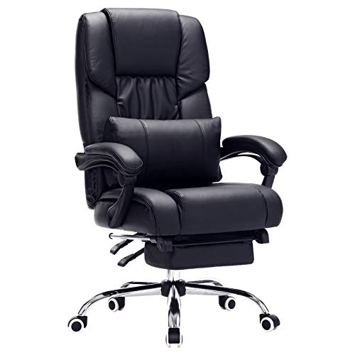 SONGMICS Fauteuil de bureau Chaise pour ordinateur avec repose-pied pliable dossier réglable PU OBG71B