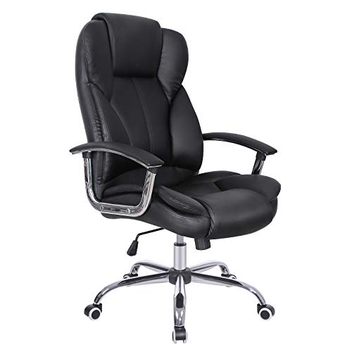 SONGMICS Fauteuil de Bureau, Large Assise rembourrée, avec Appui-tête, Hauteur réglable, Ergonomique, Noir, OBG57B