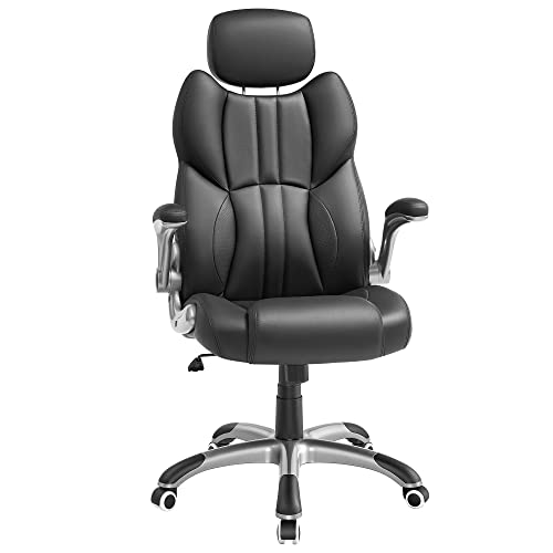 SONGMICS Chaise de Bureau, Fauteuil Gamer Ergonomique, Siège, Mécanisme à Bascule, Accoudoirs Pliables, roulettes Pivotantes, Hauteur Réglable, Chaise E-Sport, Noir d'encre OBG65BK