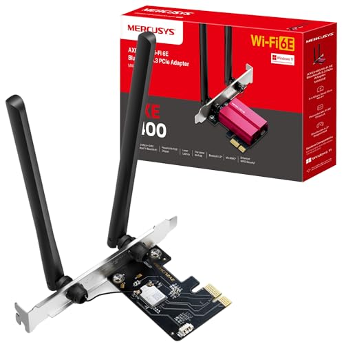 Mercusys AXE5400 Adaptateur PCIe Triple Bande Wi-FI 6E Bluetooth 5.2 avec Deux antennes, Carte WiFi PCIe, OFDMA, MU-MIMO, Faible Latence, Puce MTK Wi-FI 6, dernier WPA3, Prend en Charge Windows 10 11