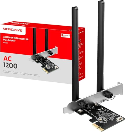 MERCUSYS MA30E TP-Link Carte WiFi PCIe AC1200Mbps, Carte Bluetooth PC, Bluetooth 5.0, Carte WiFi pour PC, Bi-Bande, MU-MIMO, WPA3, Antennes à Gain Elevé, Compatible avec Windows 11 10, Linux