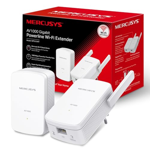 Mercusys Powerline WLAN MP510 KIT, 1000 Mbit s HomePlug AV2, 300 Mbit s Wi-FI, Port Gigabit, Plug Play