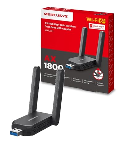 Mercusys MA72XH Clé USB WiFi 6 AX1800, Double Bande 5 GHz 2,4 GHz, Port USB 3.0, Adaptateur sans Fil Haut Débit pour PC, Compatible Windows 11 10