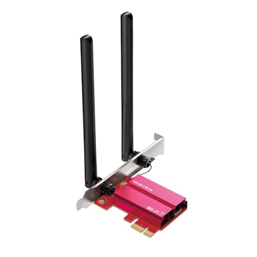 Mercusys TP-Link WiFi 7 Carte WiFi PCIe BE6500 MA37BE, Tri-Bandes (6GHz 5GHz 2.4GHz), Bluetooth 5.4 et 2 antennes multidirectionnelles, WPA3, MU-MIMO, OFDMA, Carte WiFi PC Fixe, Windows 11