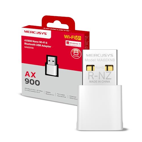 MERCUSYS MA60XNB – Adaptateur USB Nano Wi-FI 6 AX900 et Bluetooth 5.3, Dual Band 600 sur 5 Ghz et 287 Mbps sur 2.4 Ghz, Taille Ultra compacte 26,9 × 16,1 × 7,6 mm, Sécurité WPA3