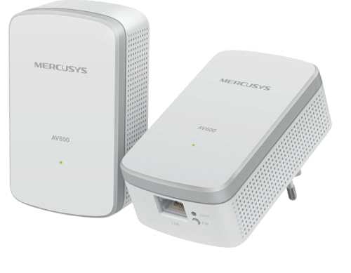 Mercusys MP300 KIT CPL AV600 – Kit de 2 Adaptateurs Powerline 600 Mbps, Port Fast Ethernet, Jusqu’à 300 m sur Circuit électrique, Plug Play, Économiseur d’énergie