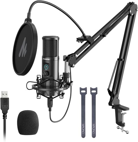 MAONO Micro USB Convient au PC, Microphone USB est équipé de 192 kHz 24 Bits, Micro USB avec Fonction de sourdine en Un clic Convient au Streaming Media, blogs, aux Jeux, Video Conference (PM421)