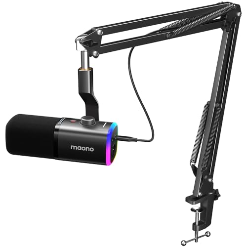 MAONO XLR-USB Micro Gaming, Dynamiques Micro avec Bras, Logiciel, Microphone PC pour Gamer, Podcast, PS4-PS5, Doublage Voix, Enregistrement Création de Contenu (PD100XS Noir)
