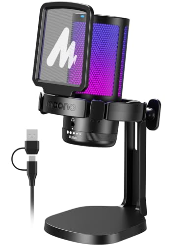 MAONO Micro Gaming RGB, Condensateur Microphone Antibruit pour Streaming Podcast Studio, Microphone USB pour PS5 PS4 Mac avec Éclairage RGB Contrôlable, Sourdine à Une Touche, Contrôle du Gain, DGM20
