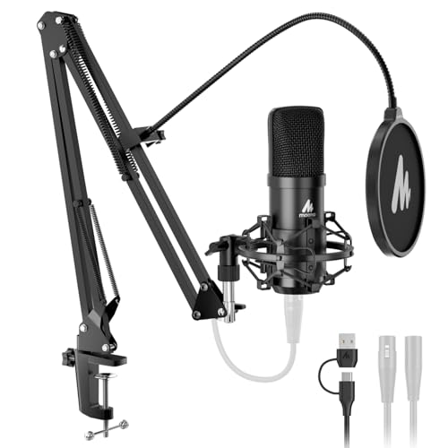 MAONO Microphone PC USB XLR, Micro Studio 192 kHz 24 Bits avec Réduction du Bruit et Bouton Mute, Connexion USB Plug Play pour Gaming Streaming, XLR pour Podcast et Création de Contenu (A04 Gen2)