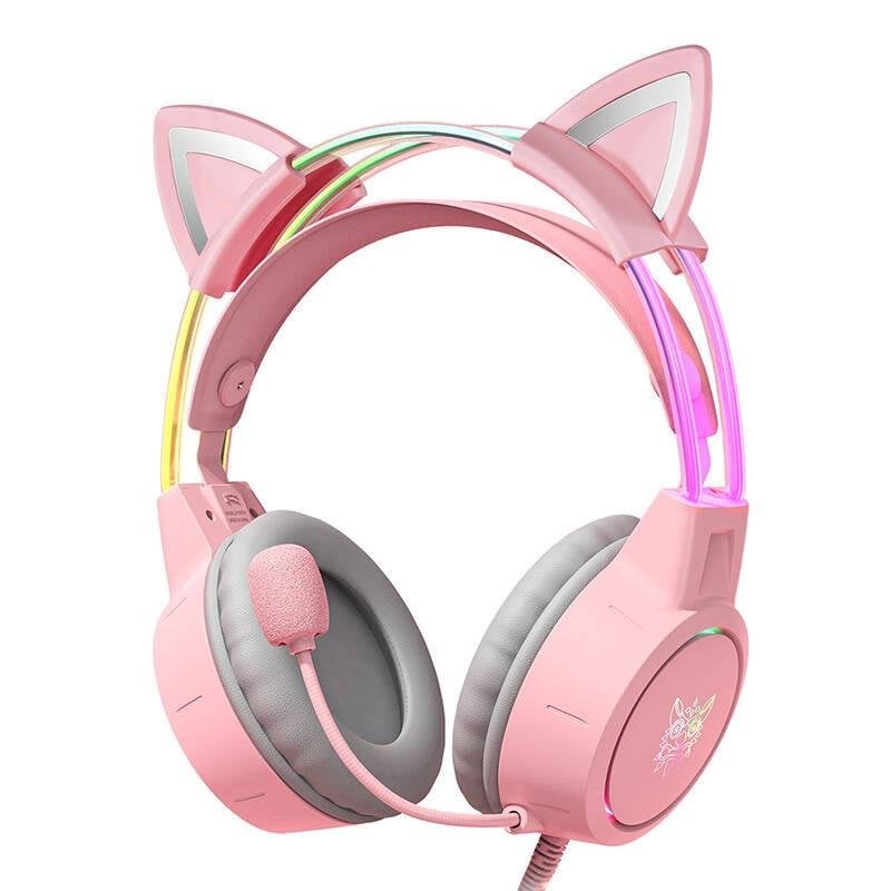 onikuma Casque ONIKUMA X15 PRO filaire USB et jack 3,5 mm gaming Pink avec oreilles de chat