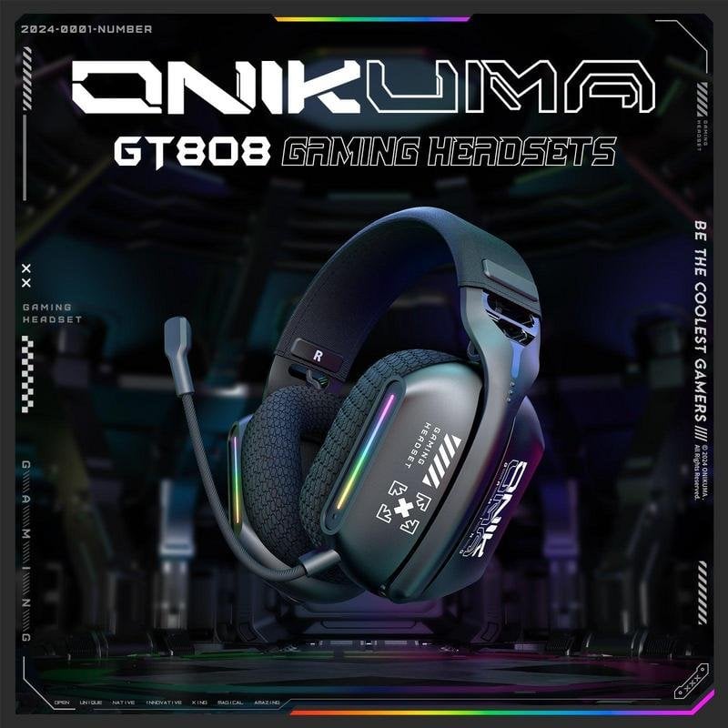 onikuma Casque ONIKUMA GT808 filaire et Bluetooth 5.3 gaming avec micro pliable RGB Black