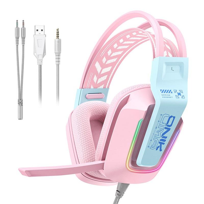 onikuma Casque ONIKUMA X13 filaire USB et jack 3,5 mm gaming avec micro et RGB Pink