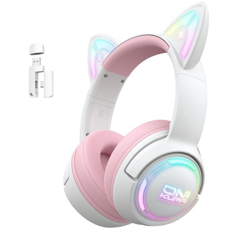 onikuma Casque ONIKUMA GT838 sans fil Bluetooth gaming avec micro et RGB Pink et White