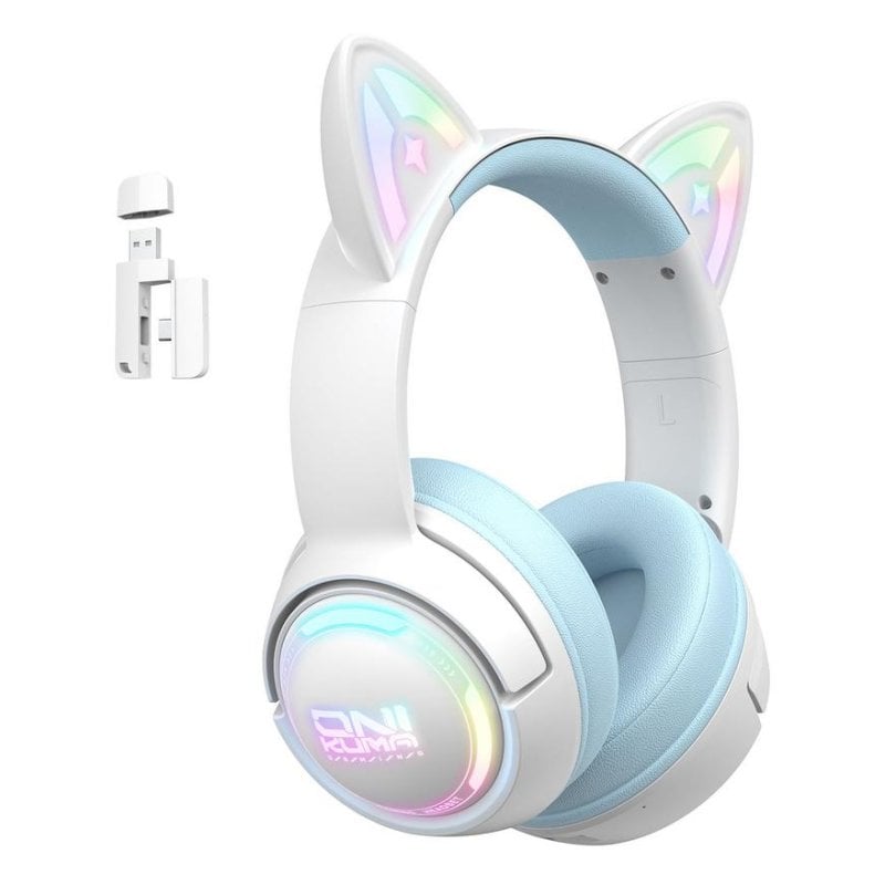 onikuma Casque ONIKUMA GT838 sans fil Bluetooth gaming avec micro et éclairage RGB White Blue