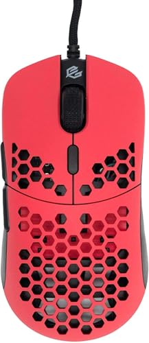 Gwolves Hati HTM Souris de Jeu Filaire Ultra légère en nid d'abeille avec capteur 3360 - Patins en PTFE - 6 Boutons - Seulement 61 g - Rouge pâle