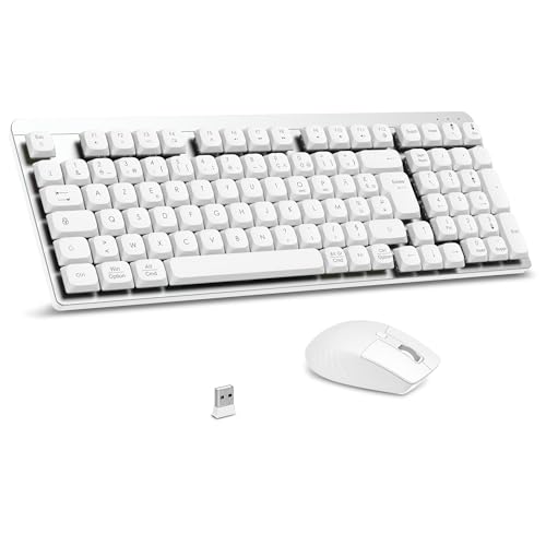 LeadsaiL Clavier Souris Mécanique sans Fil, FA98 Low Profile Ensemble Clavier et Souris avec Interrupteur Rouge, Français AZERTY, Connexion 2.4Ghz, 98 Touches for Windows MacOS Computer PC-Argent