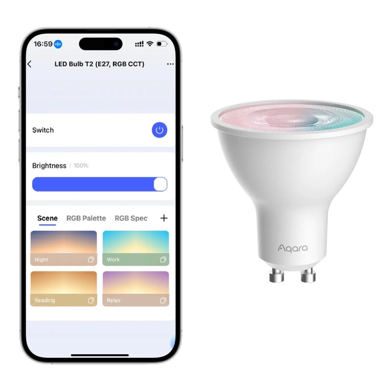aqara Ampoule connectée Aqara GU10 RGBW 450 lm CRI90 compatible Zigbee, Bluetooth et assistants vocaux
