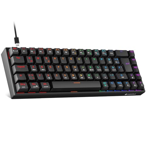 KOORUI Clavier mécanique, Clavier de Jeu à 60 avec 12 Touches Multifonction, câble USB, Rollover Complet, Disposition Allemande QWERTZ pour Windows MacOS Linux, Interrupteur Rouge, Noir