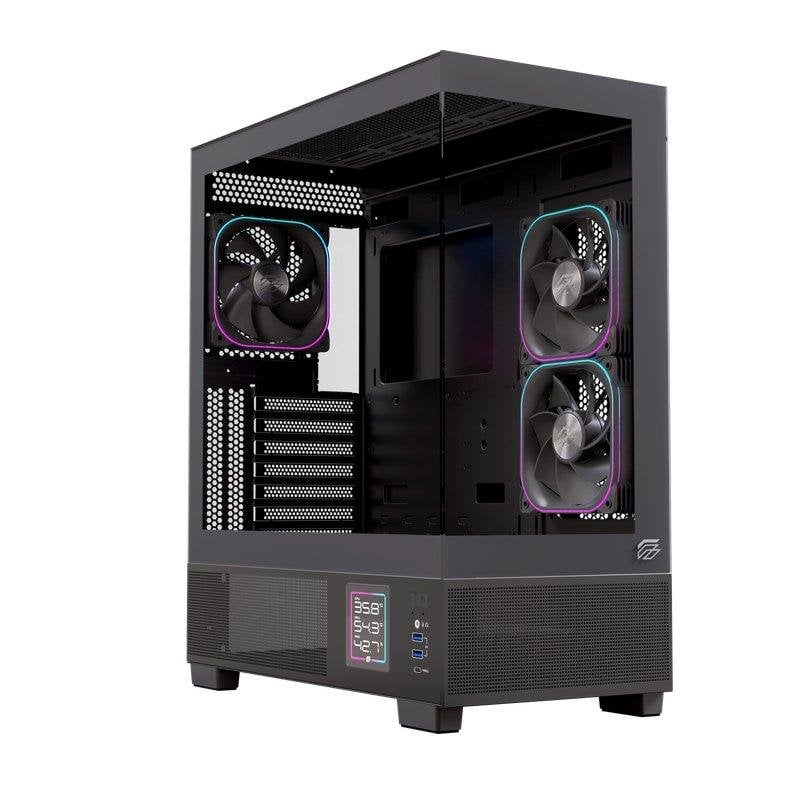 einarex Boîtier Einarex S501d RGB Digital Verre Panoramique 3x120mm ATX Gaming Black