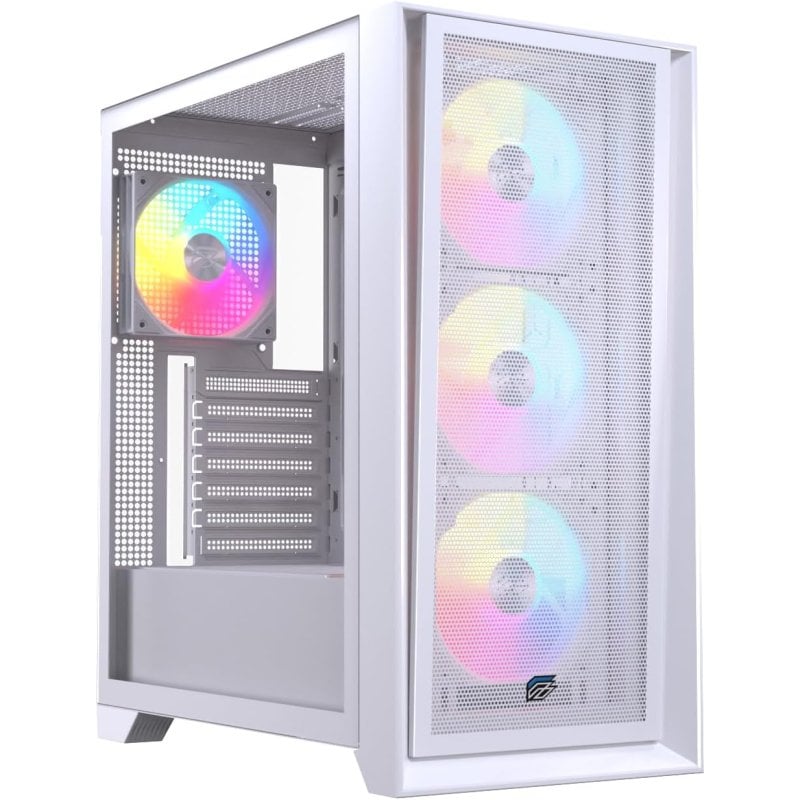 einarex Boîtier tour ATX Einarex PULSE P600 RGB White avec panneau en verre maille et 3 ventilateurs de 120 mm