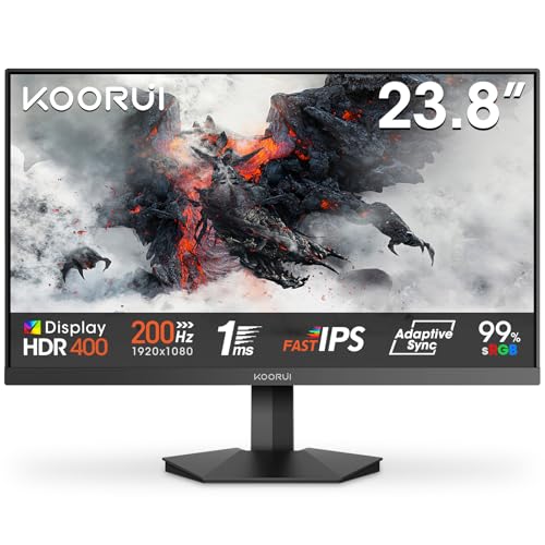 KOORUI G2411P Ecran PC Gamer 24 Pouces, 200Hz Ecran Gaming, Fast IPS, FHD 1080P, 1ms, HDR 400, Adaptive Sync, VESA 75x75mm, HDMI 2.0 DP1.4, Faible Lumière Bleue