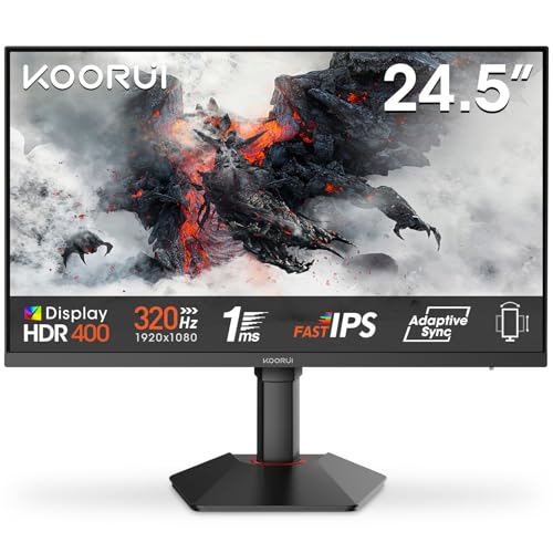 KOORUI G2511E Ecran PC Gamer 25 Pouces, 320Hz, Fast IPS, FHD 1080P Ecran Gaming, 1ms, HDR400, Adaptive Sync, Compatible VESA 75x75mm, HDMI 2.0 DP1.4, Réglage en Hauteur