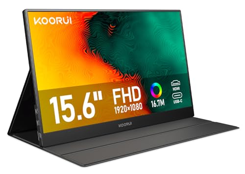 KOORUI Ecran Portable,15,6 Pouces Moniteur Portable IPS 1920×1080 FHD HDMI USB Type C avec Haut-parleurs Intégrés pour PC, Laptop, Xbox,Mac, PS 3 4 5-E1511A