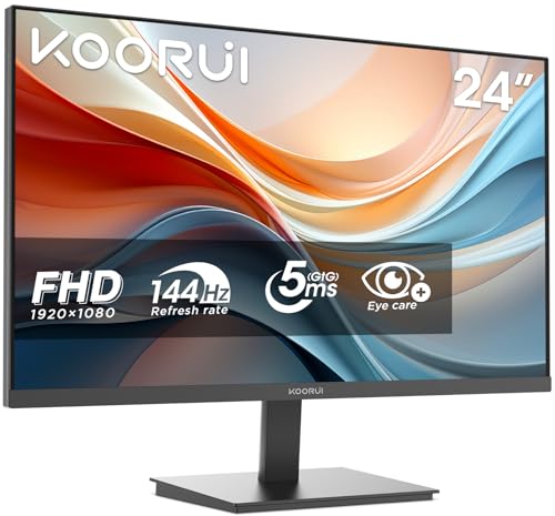 KOORUI E2412K Écran PC 24 Pouces, Moniteur FHD 1920 x 1080 144Hz, HDMI 1.4, Technologie Eye Care, Temps de Réponse 5 ms GtG, Inclinaison 5° à 15°, VESA 100 x 100 mm