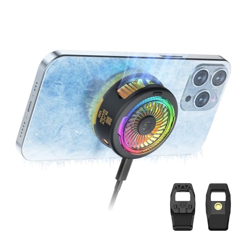 Black Shark FunCooler 5 Refroidisseur Telephone Magnétique, ventilateur telephone portable avec éclairage RGB, Phone Cooler compatible avec la série magnétique iPhone Android tablette iPad (Noir)