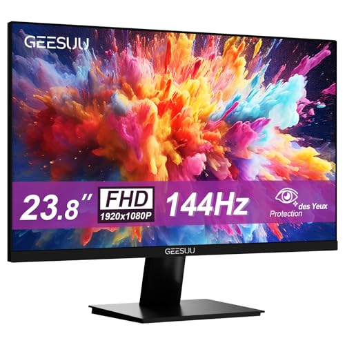 GEESUU Ecran 24 Pouces, 144hz PC Gaming Moniteur, Full 1080p, VA écran Ordinateur, 6ms, Eye-Care Moniteur, Lowblue, 99 sRGB, VESA 75x75mm, HDMI 2.0 DP 1.4