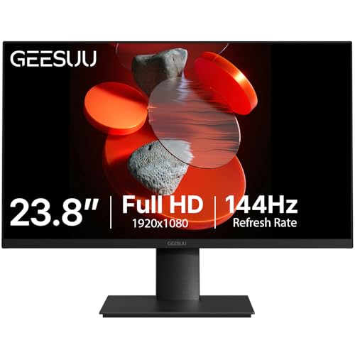 GEESUU Ecran PC 24 Pouces, 100Hz 144Hz Moniteur, Full HD 1080p Écran Ordinateur, 5ms, Eye-Care, Lowblue, 99 sRGB, VESA 75x75mm, HDMI 2.0 DP 1.4