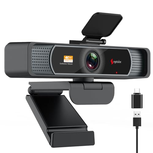 Angetube Webcam Grand Angle 4K pour PC – FOV à 120°, autofocus PDAF, 2 micros antibruit, 1080p @ 60 fps, Correction Automatique de la lumière, USB-A C, Couverture de confidentialité, caméra de