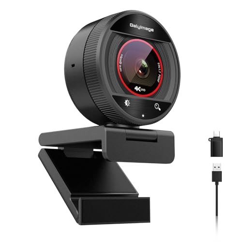 Webcam 4K pour PC avec microphone et cache de confidentialité pour ordinateur de bureau ordinateur portable moniteur Mac, webcam 4K UHD 8x, mise au point automatique PDAF, double micro à suppression