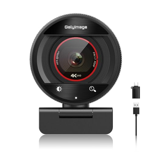 Webcam 4K pour PC 4K UHD Caméra d'ordinateur – PDAF Web Cam AI avec microphone antibruit, champ de vision à 78°, webcam Plug Play, correction automatique de la lumière, avec couvercle de