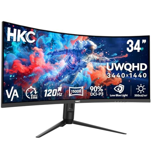 HKC 34 Pouces Écran Gamer Incurvé UWQHD 120Hz,Dalle VA 1500R,1ms MPRT