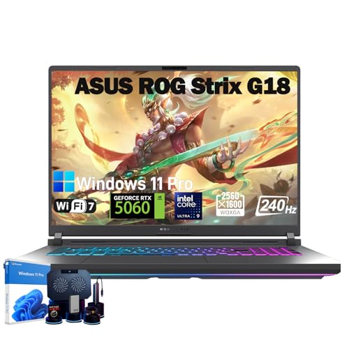 ASUS ROG Strix G18 2026 Ordinateur portable de jeu – Écran nébuleuse de 18 po 2,5K 240 Hz, Intel Core Ultra 9 275HX, GPU GeForce RTX 5060, 32 Go de RAM DDR5, SSD PCIe de 1 To, Windows 11 Pro, RVB par