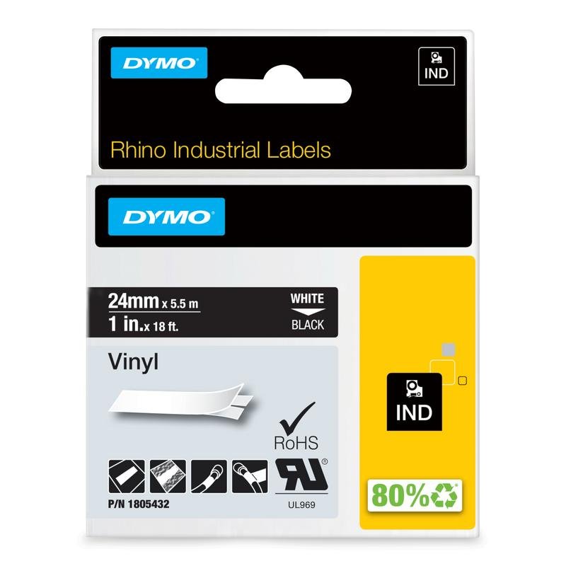 Dymo Ruban Vinyle DYMO Rhino 24 mm White sur Black Résistant Extérieur