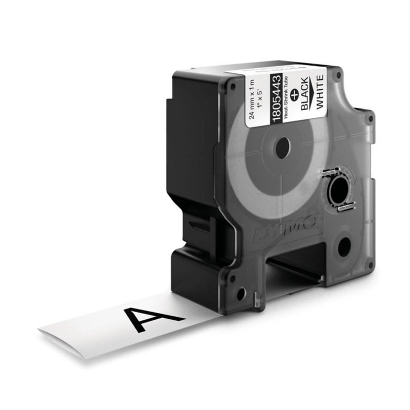 Dymo Étiquettes pour tubes thermorétractables DYMO IND- 24mm x 1,5m, Black sur White, Multicolore