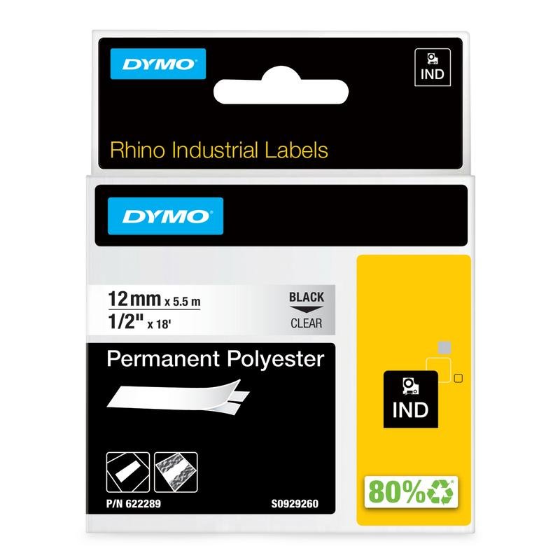 Dymo Étiquettes industrielles permanentes polyester DYMO Rhino 12 mm x 5,5 m résistantes