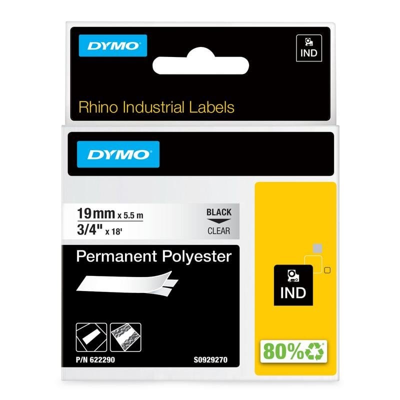 Dymo Étiquettes industrielles permanentes polyester DYMO Rhino 19 mm x 5,5 m résistantes