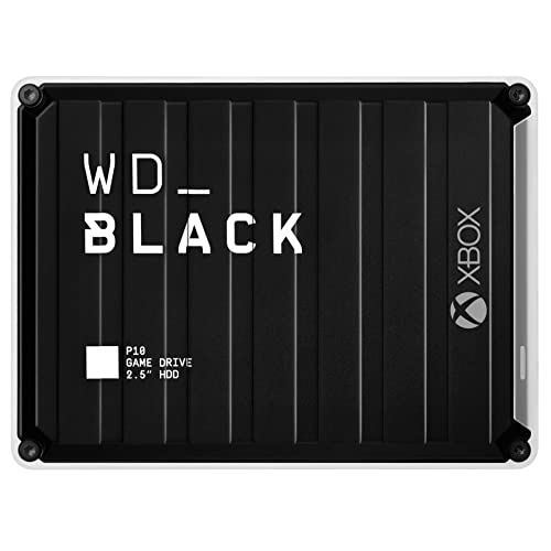 WD_BLACK P10 pour Xbox, 5 To Disque dur Externe Portable, des vitesses allant jusqu'à 130 Mo s, avec une abonnement d'un mois au Xbox Game Pass, Noir et Blanc