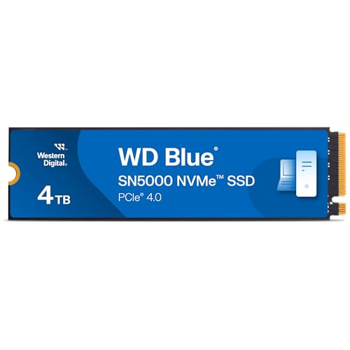 WD Blue SN5000 4TB SSD, Disque SSD interne, M.2 2280 NVMe SSD, PCIe Gen4, jusqu'à 5500 MB s, nCache Technology, Comprend Acronis True Image for Western Digital, Clonage de disque et migration.
