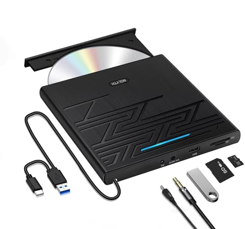 Lecteur CD DVD Externe USB 3.0 Type C - Graveur CD DVD -RW ROM Avec USB, SD TF Sortie Audio 3,5 mm - Lecteur de Disque Optique Pour Ordinateur Portable, PC