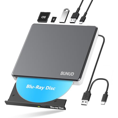 Lecteur Blu-ray externe, USB 3.0 de type C Blu-Ray Graveur DVD BD Lecteur de lecture écriture portable Bluray Lecteur de CD DVD optique fin pour ordinateur portable PC Windows 11 MacBook Pro Air