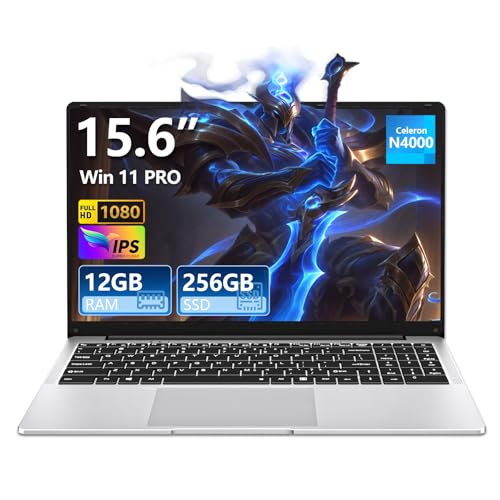 KeeUiU 15,6 Pouces Ordinateur Portable 12Go RAM 256Go SSD N4000 PC Portable Joueurs Netbook Écran Full HD 1920 x 1080 Laptop Ouverture 180 Degrés Wi-Fi5 BT Mini HDMI pour Étudiants Et Entreprises