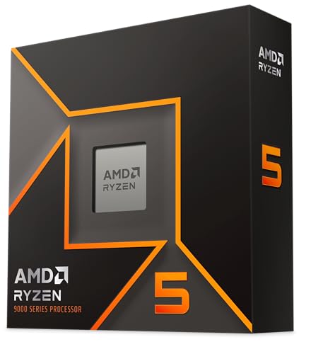 AMD Ryzen 5 9600X Processeur (Radeon Graphique Intégré, 6 Coeurs 12 Threads, 65W TDP, Socket AM5, Cache 38Mo, jusqu'à 5.4 GHz Fréquence Boost, Pas de Ventilateur)